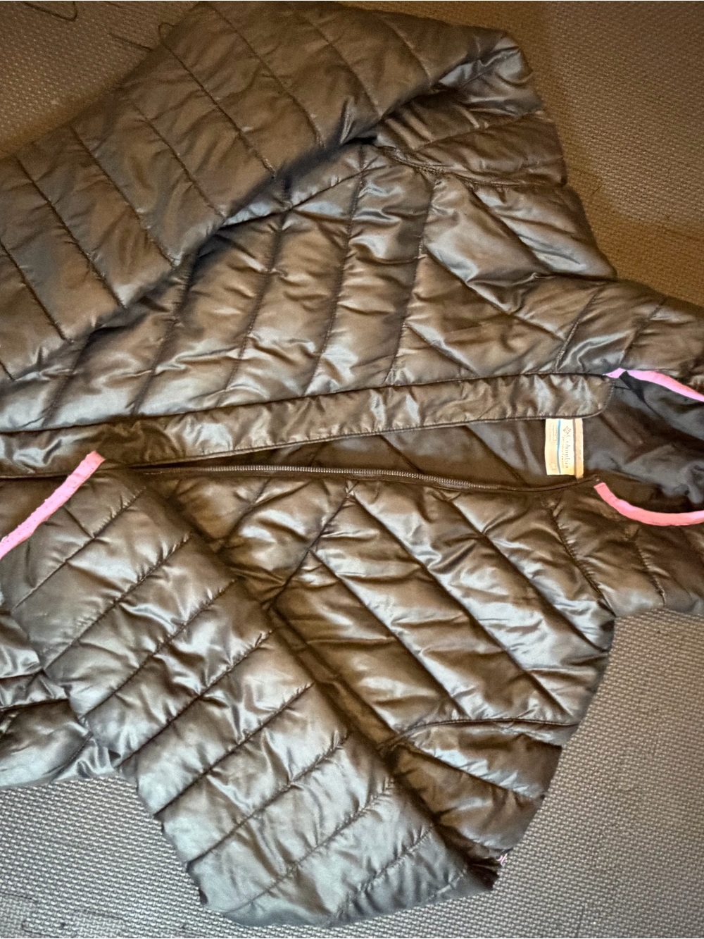 Columbia Black Hooded Quilted Puffer Jacket with Purple Trim